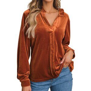 Gold Flame Frilled Collar Velvet Shirt MEDIUM (313)